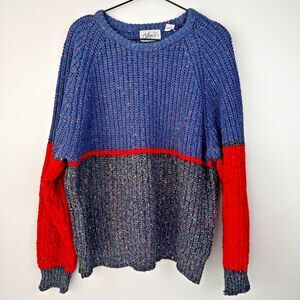Vintage Chris Color Block Chunky Knit Crew Neck sweater Mens XL